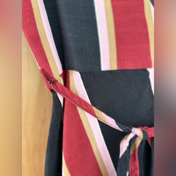 Top Shop Striped V-Neck Midi Wrap Dress - Red and Black - Picture 12 of 13